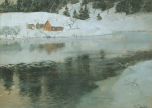 Winter landscape with river